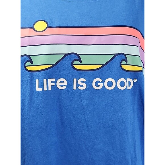 New Life is Good Retro Wave Stripe XLarge Women's Blue SS Crusher Lite Tee - Picture 3 of 14